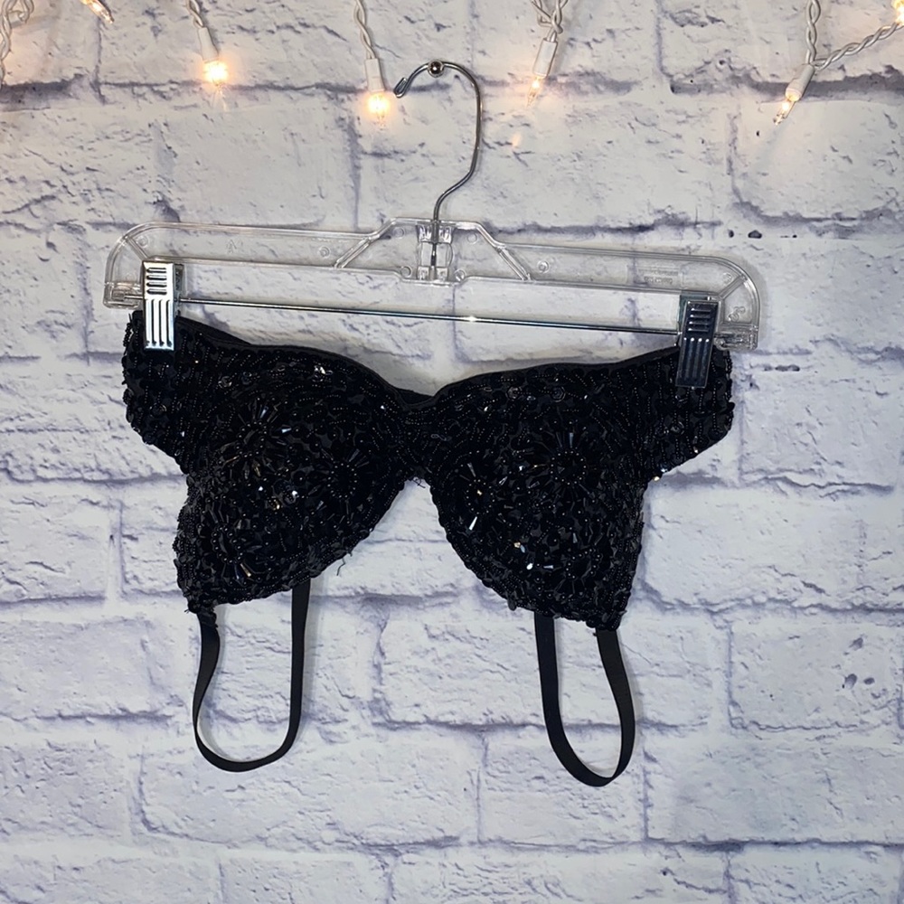 Sequence Beaded Black Bra